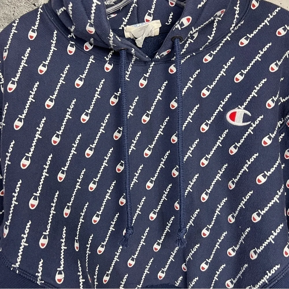 Champion Reverse Weave All Over Print Logo Cropped Hoodie Size Small - Picture 10 of 12